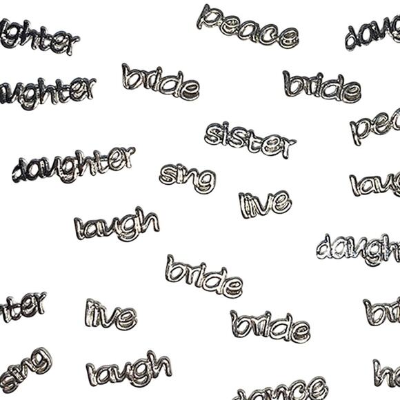 Lot of 60+ Pcs Floating Locket Silver Charms Words Daughter Bride Love Dance Mom - Picture 2 of 9